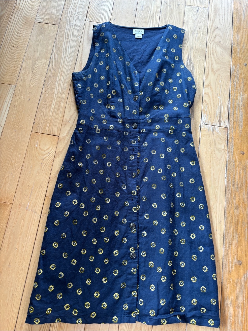 J. Crew Navy Mini Dress with Yellow Daisy Print